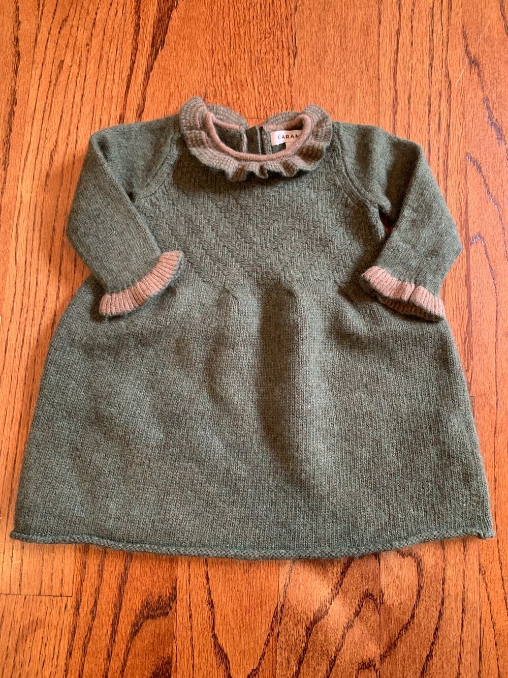Caramel Wool Cashmere Long Sleeve Sweater Dress | Dark Green | 12 months